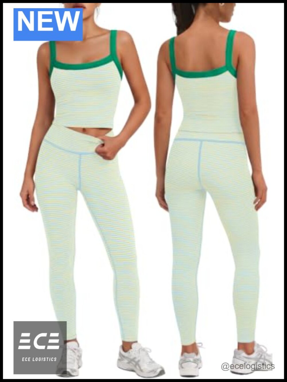 Nirovien 2 Piece Workout Set Striped Yoga Gym Athletic Tank Leggings